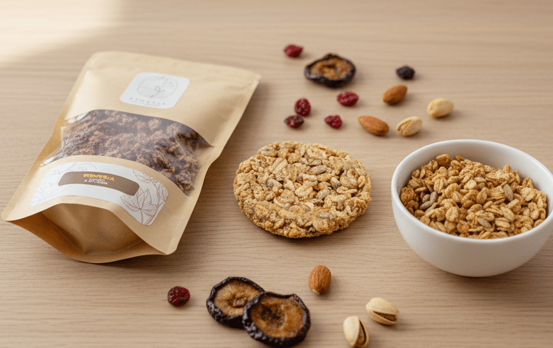 Snack naturali pre e post allenamento su tavolo minimal