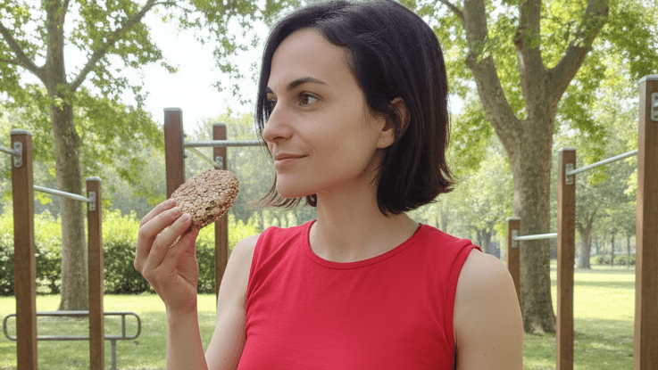 Persona che mangia snack leggero prima dell'allenamento