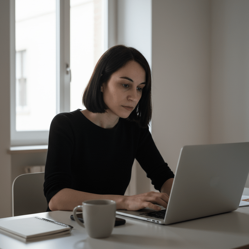 Persona stanca al computer con difficoltà di concentrazione dopo aver saltato un pasto.