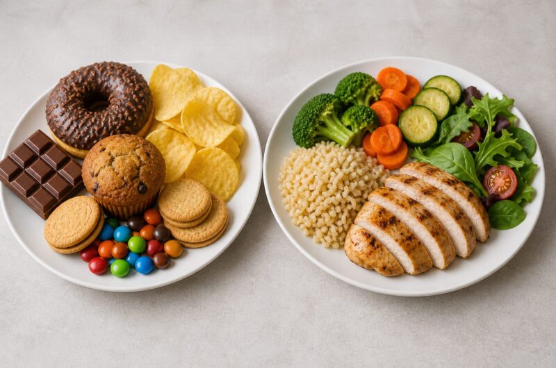 Confronto tra alimenti ultra-processati e alimenti naturali con stesso apporto calorico.