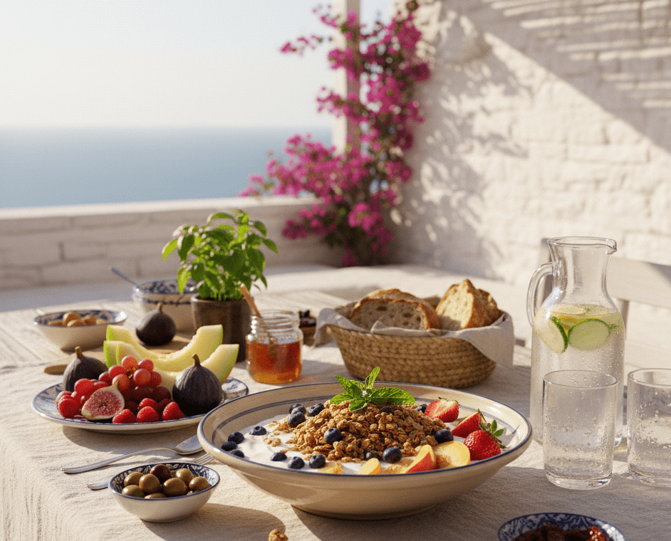 alimentazione e idratazione durante il caldo estivo con acqua e frutta fresca